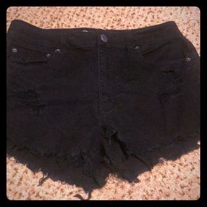 Black Distressed High Waisted Shorts